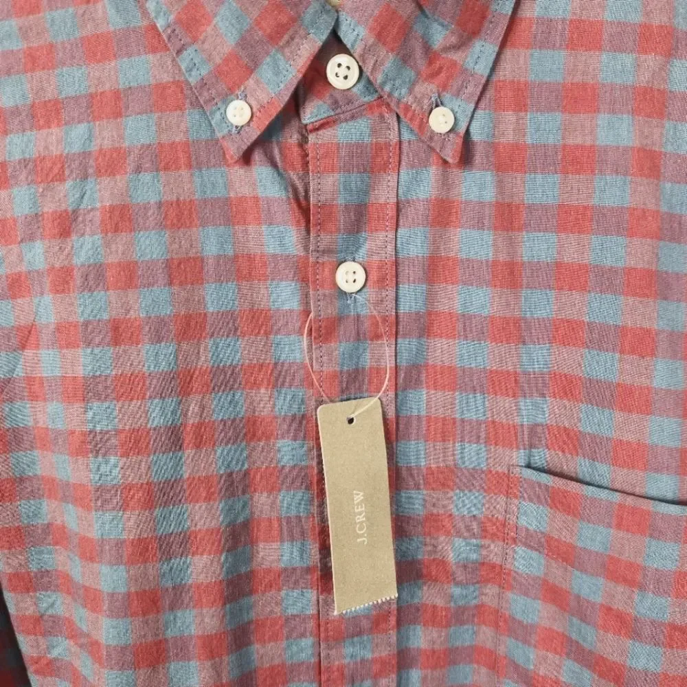 NEW J. Crew Mens Slim Fit Organic Cotton Checkerboard Print LS Button Down Sm